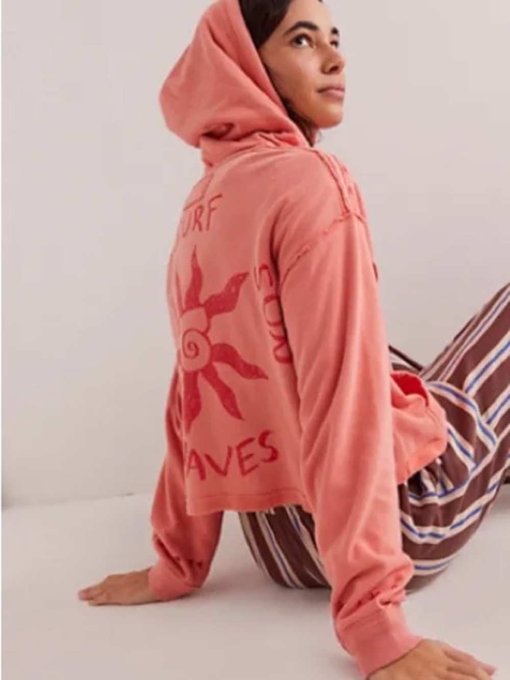 NWT Free People We The Free Mermaid Hoodie Pink Combo Surf Waves XS